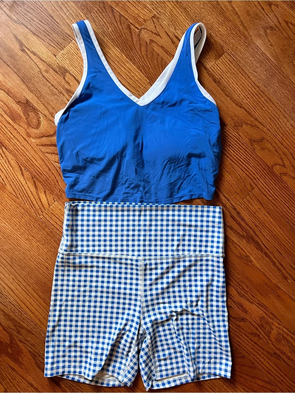Crop tank and gingham bike short set